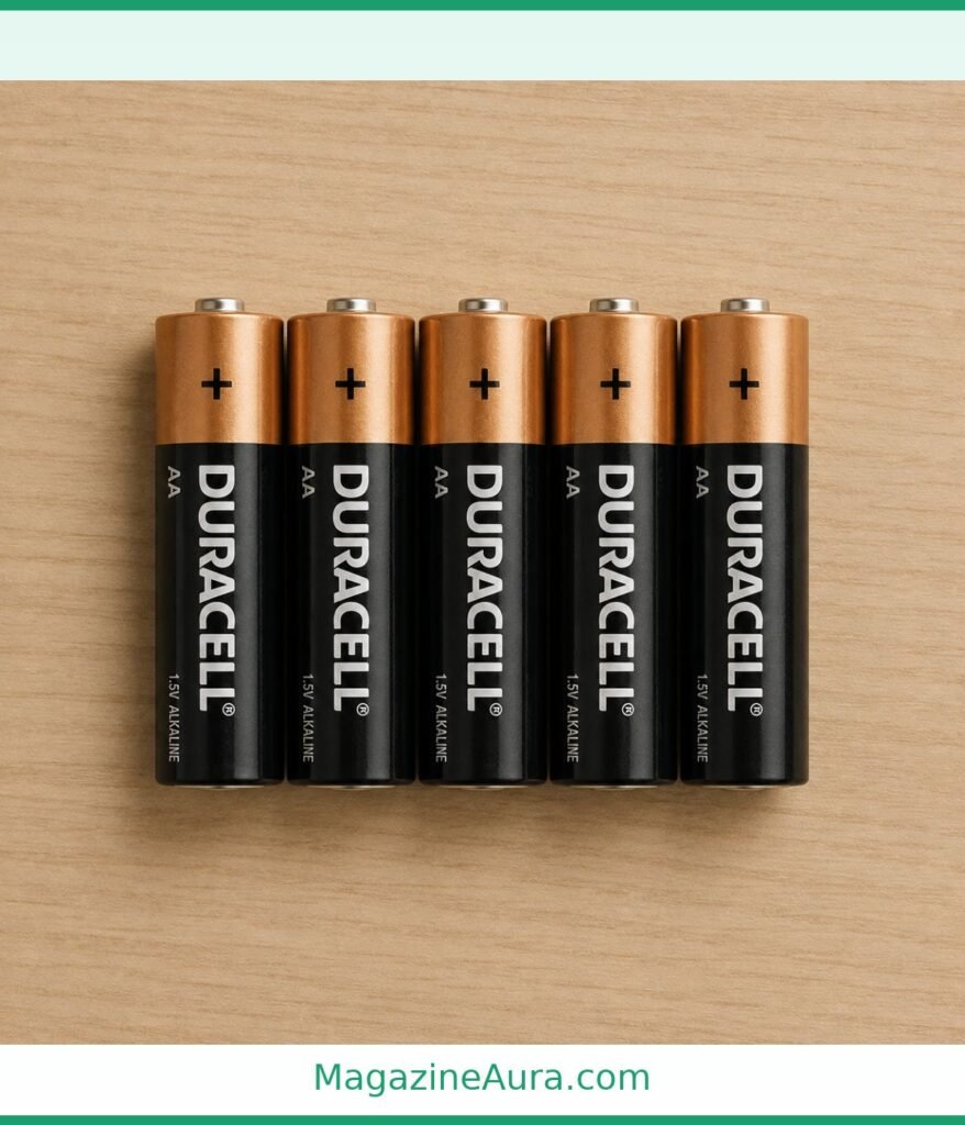 Five AA Batteries Lined Up 10 inches long