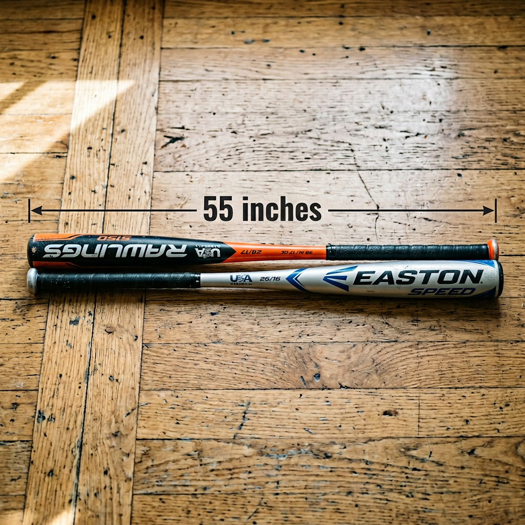Two Youth Baseball Bats Stacked End-to-End – 55 inches